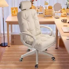ホワイト ゲーミングチェア ボタン留めデザイン