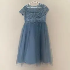 キッズ フォーマルドレス 発表会 結婚式 ブルー 刺繍 チュール　120