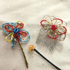 カラフル花髪飾りセット　3点　　ハンドメイド