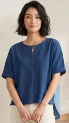 希少ONIGIRIおにぎり インディゴ 切替 カットソー デニム 異素材綿100