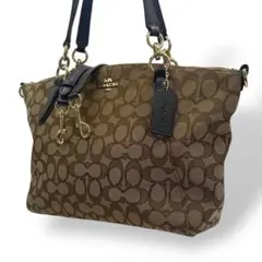 極美品　コーチ　2way ショルダーバッグ　トート　キャンバス　レザー　茶