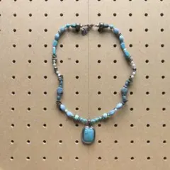 タヒチアン　ネックレス　チョーカー　レイ　ターコイズ風　ハワイ　1469