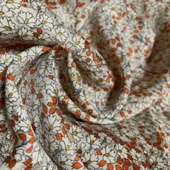 正絹　約35×104 パール薄ベージュオレンジ小花　花尽くし　光沢