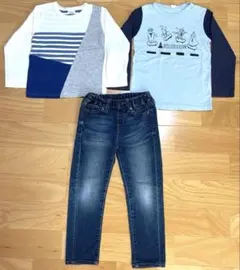 【110cm】UNIQLOデニム 秋服3点セット 長袖Tシャツ 男の子まとめ売り