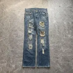 00s archive crushed denim pants y2k