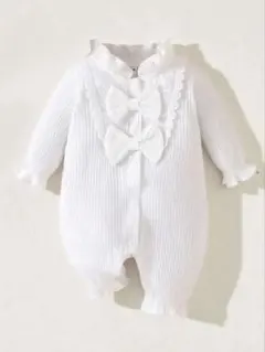 SHEIN ベビー 女の子 フリル フレアスリーブ ロンパース（ホワイト）