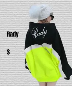 《Rady》パーカー プルオーバー ブラック ネオンイエロー バイカラー S