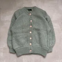 VINTAGE 80s モヘアニットカーディガン モヘア グリーン M レトロ