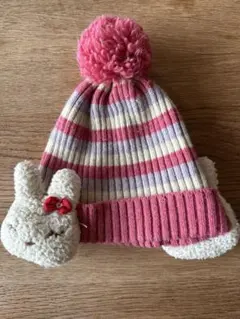 kpニットプランナーウサギモチーフ ピンク薄紫ニット帽 M