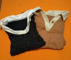 文字柄とストライプの半袖Tシャツセット