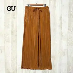 GU プリーツワイドパンツ L オレンジ ストレート 光沢感 きれいめ 上品