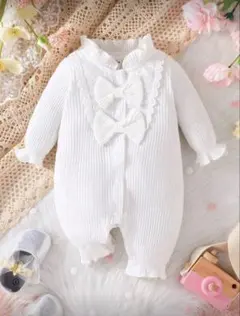 ホワイト リボン付きロンパース