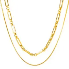 ネックレス 二連 スクエア チェーン ゴールド ステンレス 新品 オシャレ