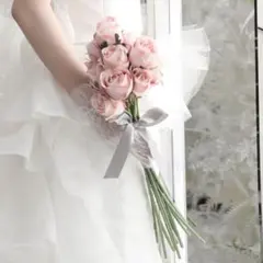 ウエディング ブーケ クラッチブーケ ダズンローズ ピンク バラ 造花