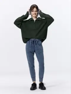 【未使用】タグ付きgu デニムスウェットイージーパンツ+X ブルーM