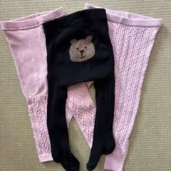Gap クマ刺繍 ベビータイツ 90 ピンクタイツ　UNIQLOピンクタイツ