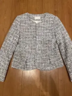 index インデックス ツイード ノーカラー ジャケット ホワイト×ブルー