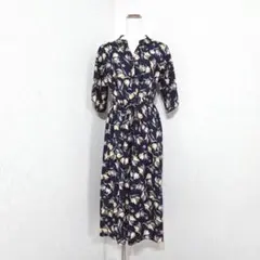 SPRAY PREMIUM 花柄 シャツワンピース ロング丈 ネイビー（F）