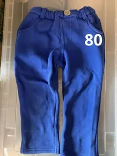 青いウエストゴムパンツ　裏起毛　80