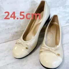 【美品✨】ベージュ リボン付き 低ヒールパンプス　24.5cm 卒園式　入学式