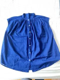 ノーブランド シャツ ワッシャー加工 スタンドカラー フレンチスリーブ 