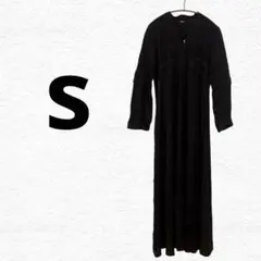 黒 レースディテール 長袖ワンピース オシャレ S 羽織り