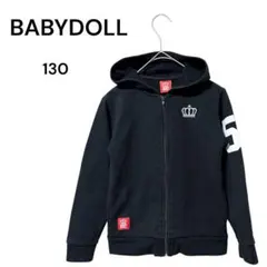 【ベビードール】130 黒 パーカー 長袖 ロゴ プリント 刺繍 男の子 女の子