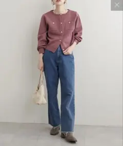 natural couture ポリ ニット 金釦 ポケ付き カーディガン