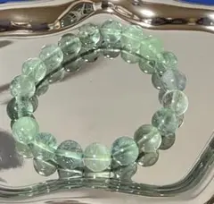 ☆天然石グリーンフローライト（10mm）ブレスレット！内径16cm グリーン透明