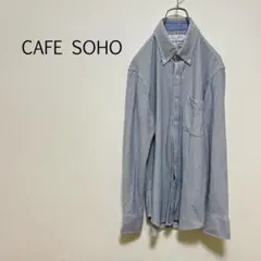 c0522【カフェソーホー】シャツ 長袖 ストライプ Ｍ ビジネス カジュアルのサムネイル