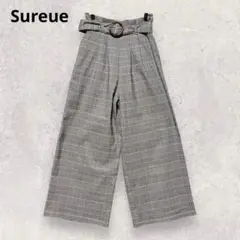 Sallee サリー グレンチェック柄 ワイドパンツ リボンベルト M 3691