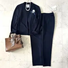 新品＊レリアン セットアップ パンツスーツ ノーカラージャケット ネイビー 13