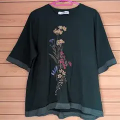SUPER HAKKA 花柄刺繍 Tシャツ ダークグリーンのサムネイル