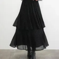 【CENEA / セネア】ラメチュールプリーツティアードスカート