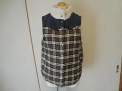 新品。中綿ベスト、かわいい、オシャレ、Ｍサイズ、チェック柄、ボア襟、おしゃれ