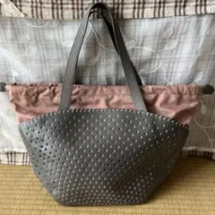 【美品】russet ラシット　パンチング　トートバッグ　グレー×ピンク