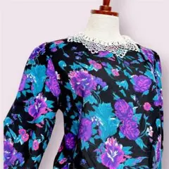 vintageヴィンテージワンピース花柄総柄レース襟ガーリーレトロUSA海外古着