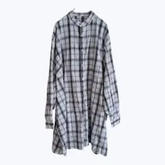 ロデオクラウンズワイドボウル バンドカラーチェックシャツ チュニック ゆったりのサムネイル
