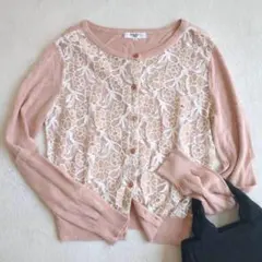 ナチュラルビューティーベーシック◇花柄刺繍カーディガン レース シアー M