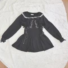 LIZLISA ブラックミニワンピース 長袖 フリル付き