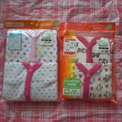 長袖前開きロンパース 60㎝ 2枚組 2セット ネコ 鳥 赤 ハート ロンパース