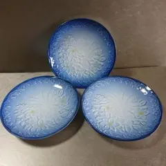 秋峰 青い花柄 陶器皿 3枚セット