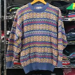 ヴィンテージ古着 レトロ総柄コットンニット