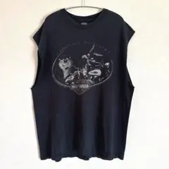 ハーレーダビッドソン　両面プリント半袖Tシャツ　袖カット　00s　着用感XL