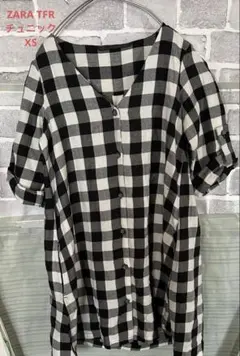 【美品】ZARA ザラ ギンガムチェック Vネック チュニックシャツ XS