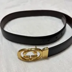 GUCCI ブラックレザーベルト GGロゴ 90-36