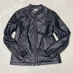 ナノユニバース フェイクレザー シングルライダースジャケット ノーカラー L