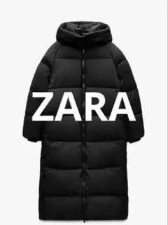 ZARA テカテカブラック ダウンジャケット フード付き - メルカリ