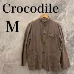 クロコダイル メンズ M 茶 ジャケット スタンドカラー 刺繍ロゴ 綺麗め 美品