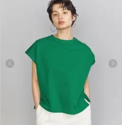 BEAUTY & YOUTH　コットン天竺 フレンチスリーブ プルオーバー　緑